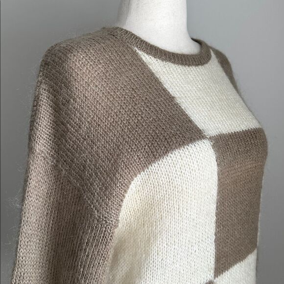 VTG Designers Originals Women’s L Mohair Blend Sweater Brown Beige Block Plaid - Picture 5 of 10